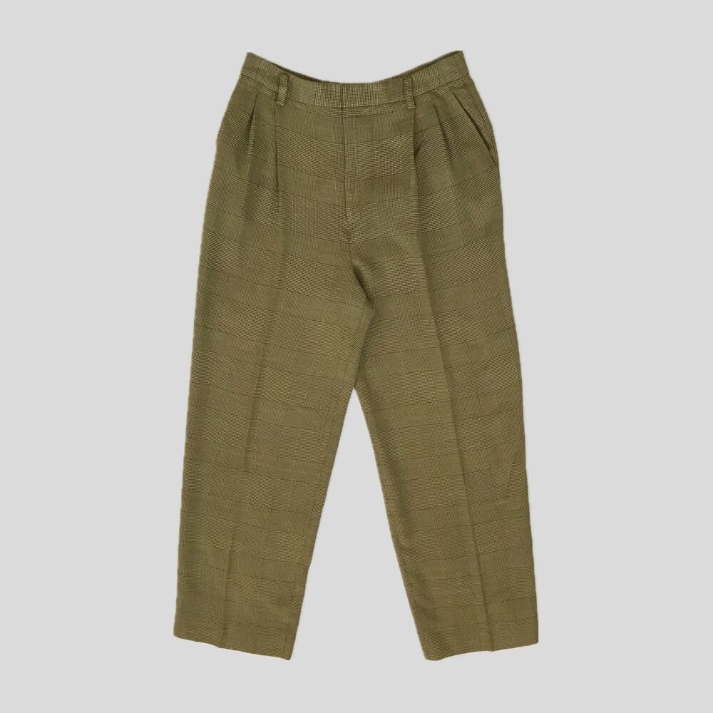 Vintage 90s Ellen Tracy Brown Plaid Trousers Pleated Pants Academia Heritage L